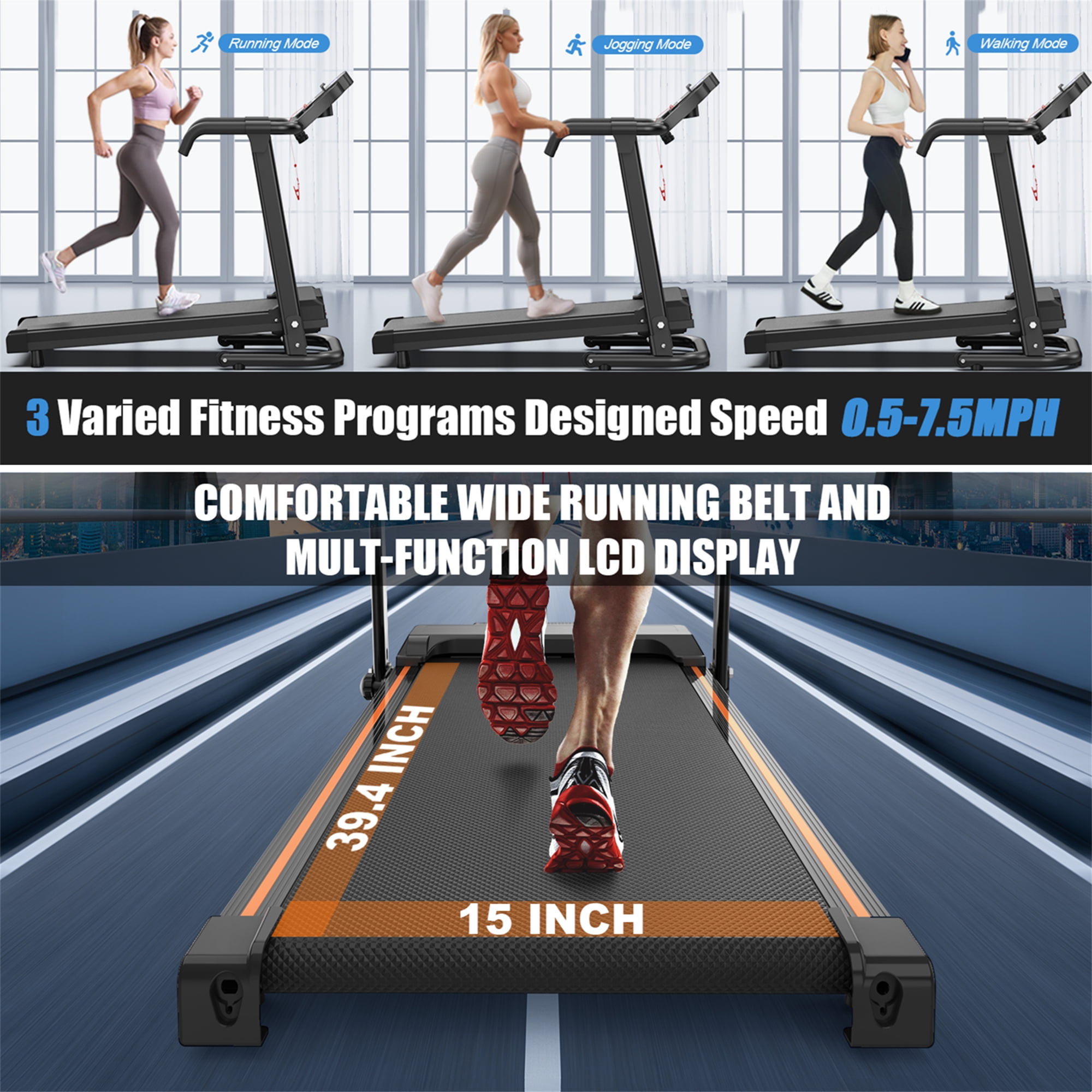 Aukfa Q30-5 Electric Treadmill with Incline 300 lb Capacity 7.5 mph Max Speed for Home Office