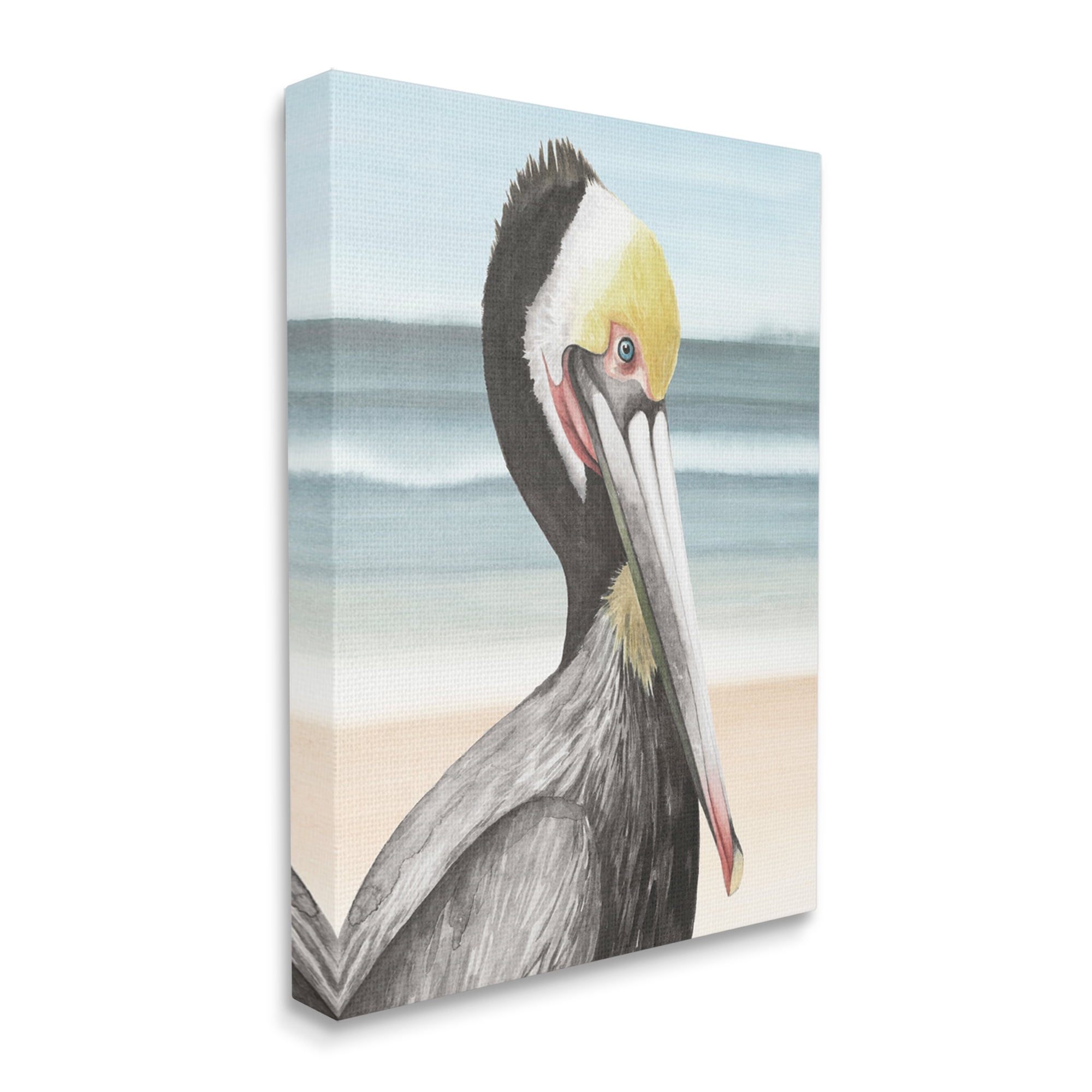 Stupell Industries Pelican Portrait on Beach Animals & Insects Painting Gallery Wrapped Canvas Art Print Wall Art, 24 x 30