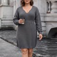 thumbnail image 4 of Levmjia Womens Plus Size Mini Dress V Neck Long Sleeve Hollow Solid Color Slim Bodycon Dress Elegant Outfit Party Dating Evening Daily, 4 of 6