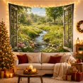 thumbnail image 3 of Floral Garden Viewed with Through Open Wooden Window, Mystical Fantasy for Space Lovers, Galaxy Room Decor, Valentine'S Day Gift, Tapestry Wall Hanging for Bedroom and Dorm, 3 of 7