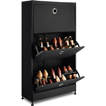 Whitmor Three Tier Polyester Shoe Holder, Black