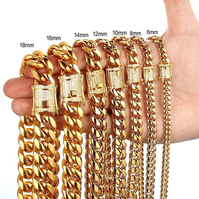 Cadenas cubanas de Miami de acero inoxidable de 6-18mm de ancho, collares con cierre de caja de circonita CZ, cadena de eslabones pesada grande para hombres, joyería de Hip Hop Rock