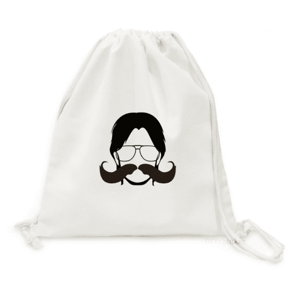 Man Exaggerated Beard Art Deco Fashion Backpack Canvas Drawstring Reusable Mesh Shopping Bag