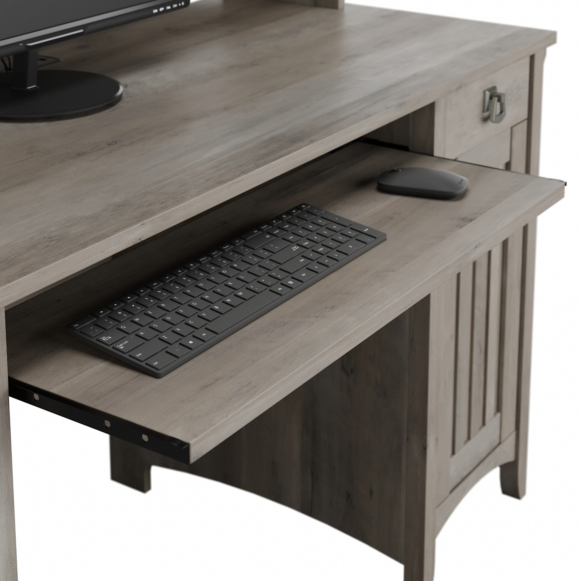 Bush Furniture Salinas 60" L Desk and Hutch with Storage, Driftwood Gray