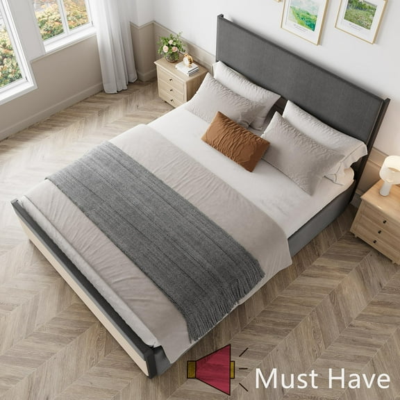 Jojoka Queen Size Upholstered Platform Bed Frame with 2 Storage Drawers, Headboard & Footboard, 14" Mattress Foundation with Steel Slats, Noise-Free Design, No Box Spring Needed