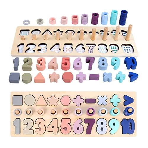 QZMTOY Counting Shape Stacker Madera Count Sort Torre de apilamiento con madera Colorido N QZMTOY QZMTOY