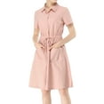 thumbnail image 3 of INSPIRE CHIC Women's Fit and Flare Collar Pocket Elastic Waist Mini Dress XS Pink, 3 of 9