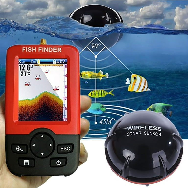 Fish Finder, Lake Sea Fishing Smart Portable Fish Finder Depth Alarm  Wireless Sonar Sensor - Fishfinder Depth Locator with Fish Size, Water
