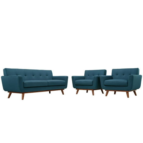 Modern Contemporary Living Room Armchairs and Loveseat Sofa Set of Three Navy