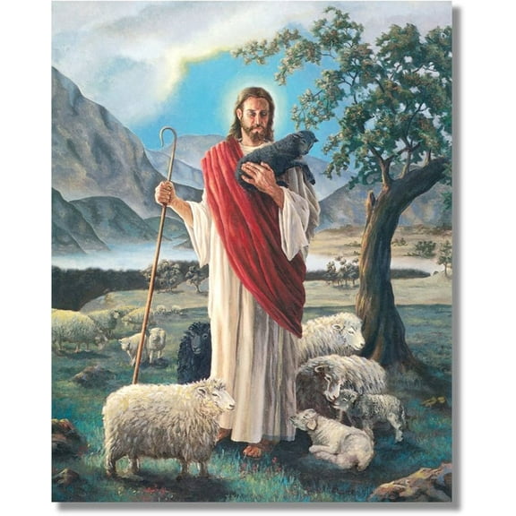 Jesus Christ Shepherd with Lambs Religious Wall Picture 8x10 Art Print