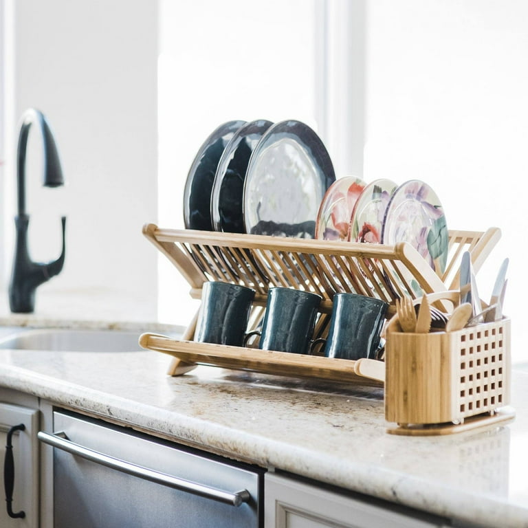 Totally Bamboo Eco Collapsible Bamboo Dish Drying Rack, Bamboo