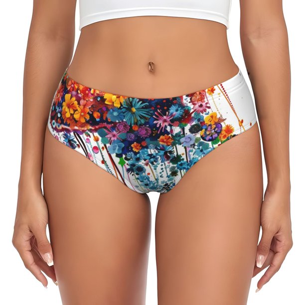 Balery Colorful Floral Jellyfish Ropa Interior de Algodón para Mujer con Dibujo – Braguitas Cómodas y Elásticas, Estilo Clásico-4X-Large
