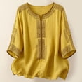 thumbnail image 2 of Daznico Women's Linen Blend 3/4 Dolman Sleeve Blouse, Boho Embroidered Crew Neck Loose Fit Casual Summer Top,XXL, 2 of 3