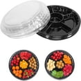 thumbnail image 1 of 10 Pcs Round Plastic Appetizer Tray with Lid Divided Serving Tray  Disposable Food Storage Containers   Fruit Platter Vegetable Trays for Party and Buffet，Kids Snack  Black, 1 of 9