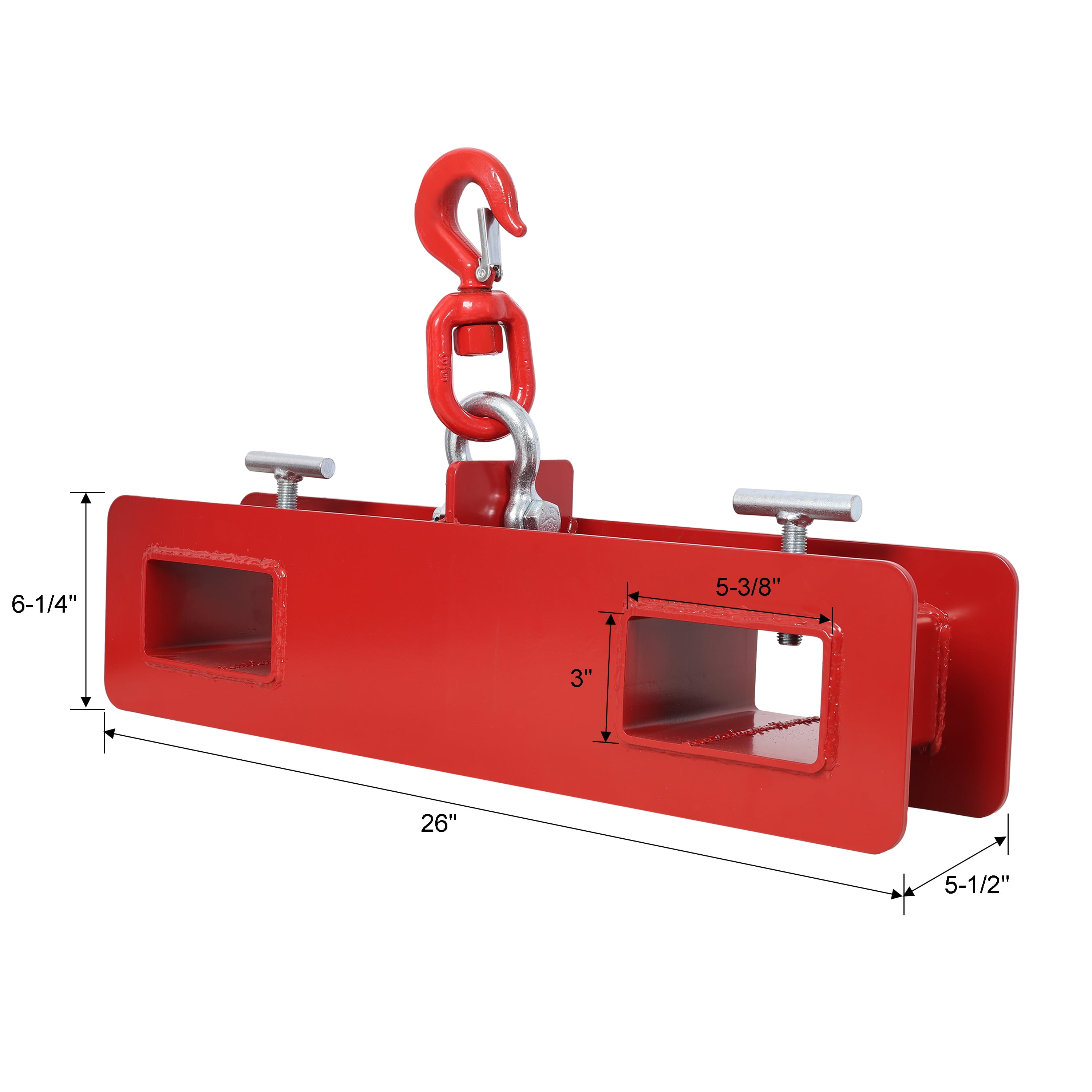 Heavy Duty Forklift Mobile Crane Attachment, 4400 LBS Load Capacity Fork Lifting Hoist with Safety Hook & Dual Large T-Bolts, Red Forklift Fork Mount Lifting Hook for Warehouse Material Handling
