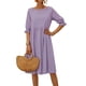 thumbnail image 3 of TaTaai Women's Spring Summer Linen Dress Round Neck 3/4 Sleeve with Smocked Detail Solid Color Loose Fit Ankle Length Gift, 3 of 9
