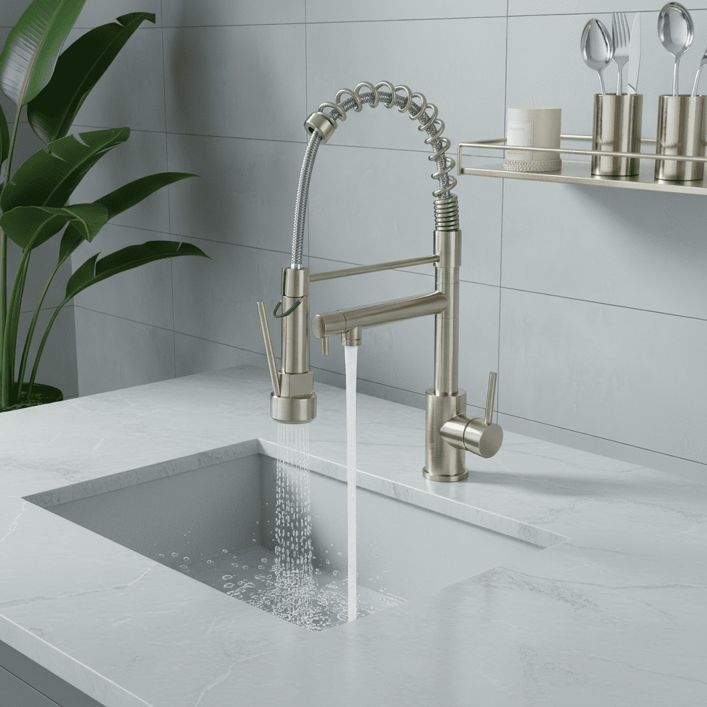 Kitchen Faucet with Pull Down Sprayer,Touch On Single Handle 2-Function Stainless Steel Spring Neck,Single Hole Installation for Residential,Bar,Brushed Nickel