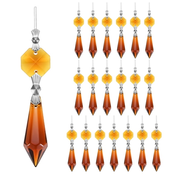 Uxcell 10-Pack Crystals Prisms Glass Tip Beads, 75mm Replacement Chandelier Teardrop Icicle Drops Hanging Pendants [Amber]