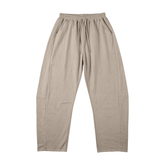 Lumtrix Cropped Linen Barrel Pants for Women Drawstring Wide Leg Cotton Capris 2026 Casual Summer Boho Baggy Palazzo Trouser Khaki L