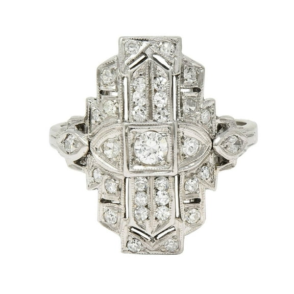 Antique Milgrain Ring, Vintage Navette Dinner Ring, Women's Cocktail Dome Ring, Art Deco Engagement Wedding Diamond Ring, Big Diamond Ring, 925 Sterling Silver, 2.6 Ct Simulated Diamond