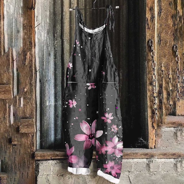 Styesk Pantalon Femme Imprimé Sans Manches Deux Poches Salopette Décontractée Combinaison Pantalon