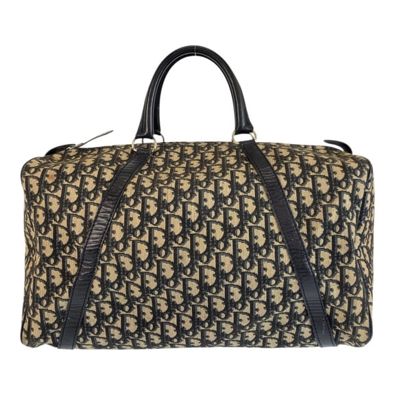Pre-Owned Christian Dior Vintage Trotter Bag in Navy and Beige with Silver Hardware, Canvas...