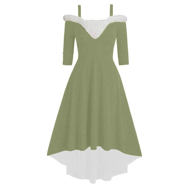 FcBaudy Robe à Manches Longues Col en V, Robes d'Été pour Femmes, Robes d'Été Mode Mi-Longues Sans Manches Imprimé Vintage de Noël pour Femmes