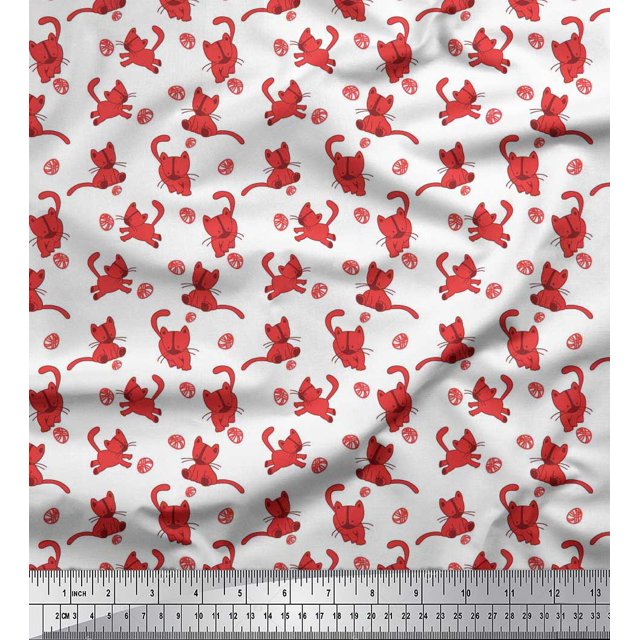 Soimoi Cotton Duck Fabric Wool & Cat Animal Print Sewing Fabric Yard 56 Inch Wide