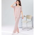 thumbnail image 5 of Defitshape Women's 100 Cotton Pajama Set Soft Textured 2 Piece Button Up Lounge Set Short Sleeve Shirt Pants Set Soft Light Comfy Loose Lightweight Pjs Summer Fall Sleepwear Pink Large, 5 of 5
