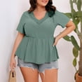 thumbnail image 4 of Yourumao Eyelet Plus Size Tops for Women Lace Trim V Neck Peplum Shirts Comfy Short Sleeve Flowy Tshirts Dressy Casual Blouses for Summer Holidays Green XXXL, 4 of 7