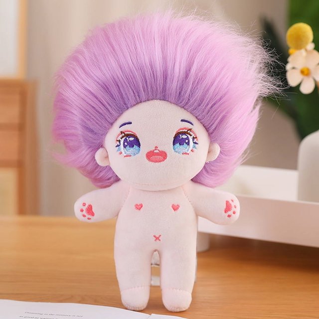 Muñeca de peluche de algodón Kawaii de 20 cm, figura de superestrella rellena, muñeca de algodón con cuerpo gordo, peluca, accesorios, se puede cambiar de ropa, regalo