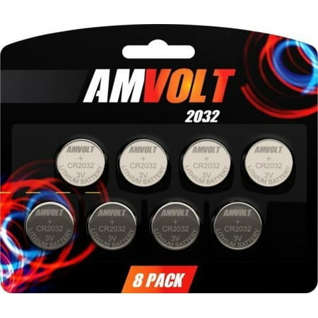 AmVolt CR2032 8 Pack Battery 220mAh 3 Volt Lithium Watch Batteries Coin Button Cell Expiration