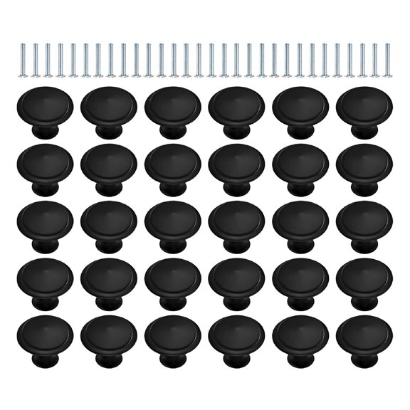 LAMIRO 30pcs Round Dresser Drawer Knobs Stainless Steel Matte Black Cabinet Knobs for Home