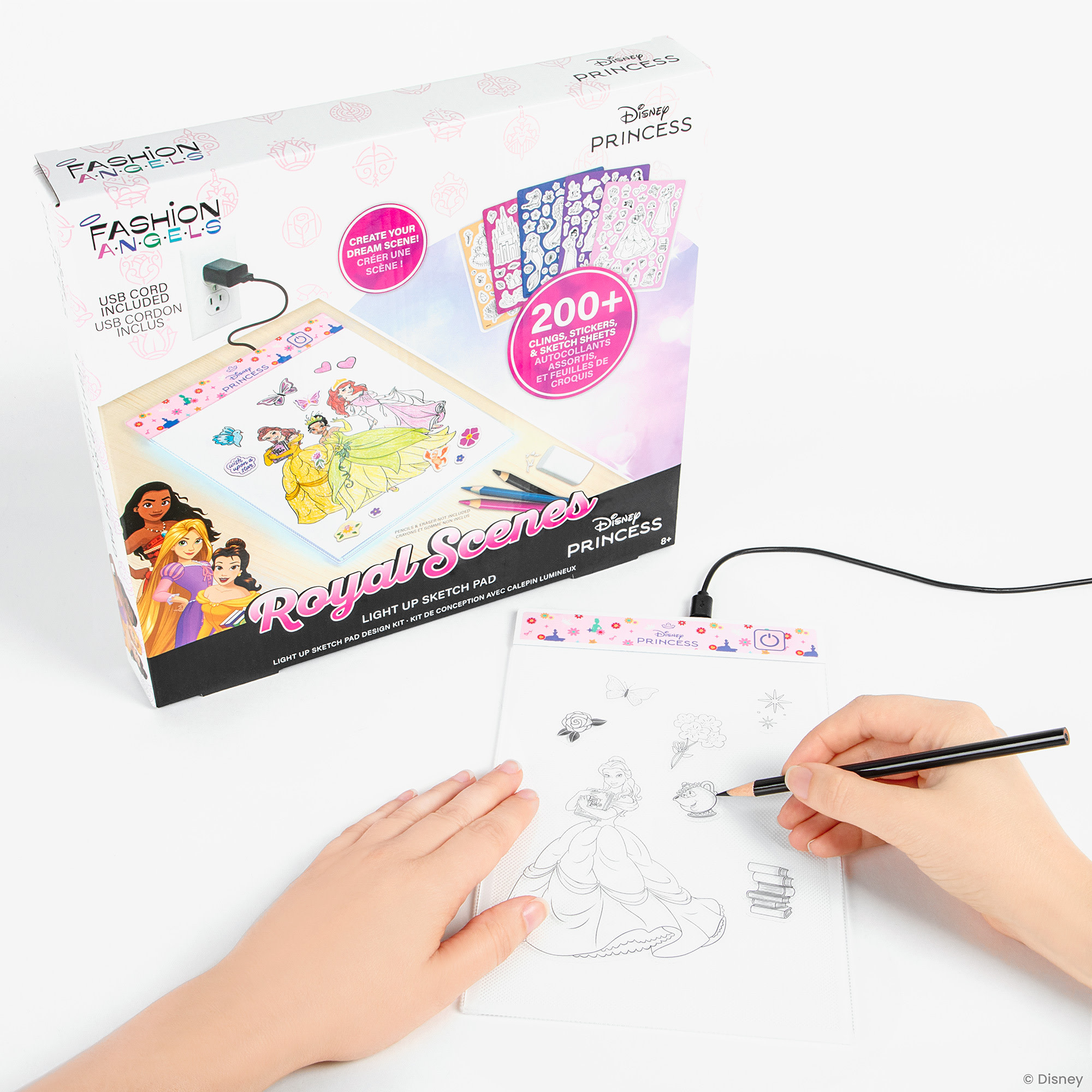 Fashion Angels: Light Up Sketch Pad - Disney Princess Royal Scenes - Design Art Kit, Illuminated Tracing Pad, Reusable Clings, Sticker Sheet, Kids 8+