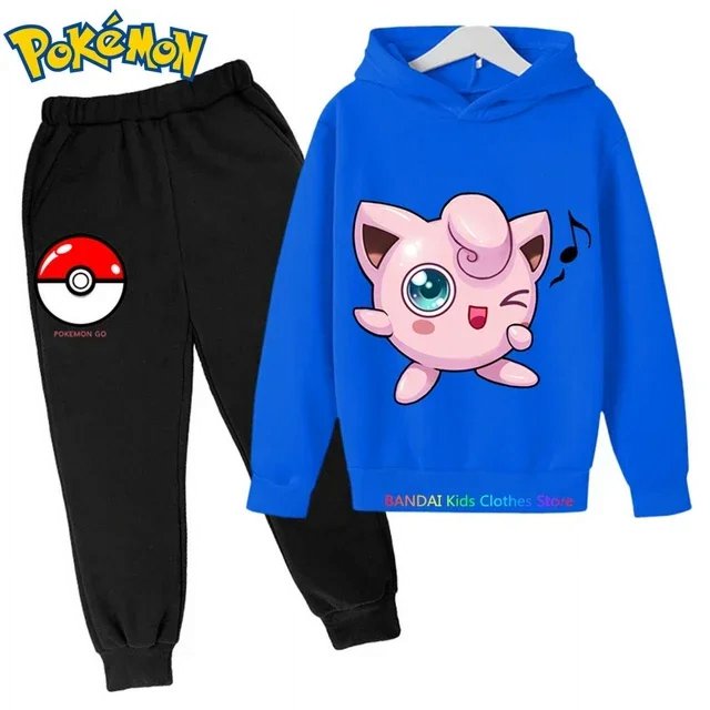 Ropa Deportiva de Pokémon para niños, Sudadera con capucha y pantalones de Pikachu de manga larga, conjuntos de 2 piezas, otoño