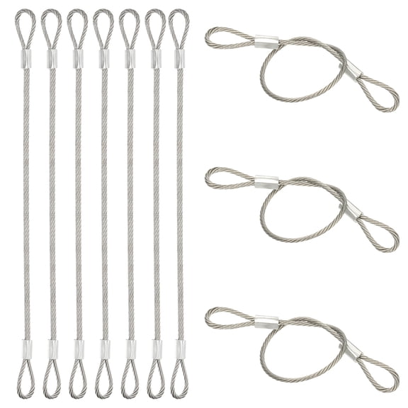 Uxcell 10 Pcs Dia. 2mm Stainless Safety Cable, 8" Length Steel Security Ropes with Double Loops Braided Wire Rope Cables for Stage Light Outdoor Gate Luggage Lock Yard Lighting