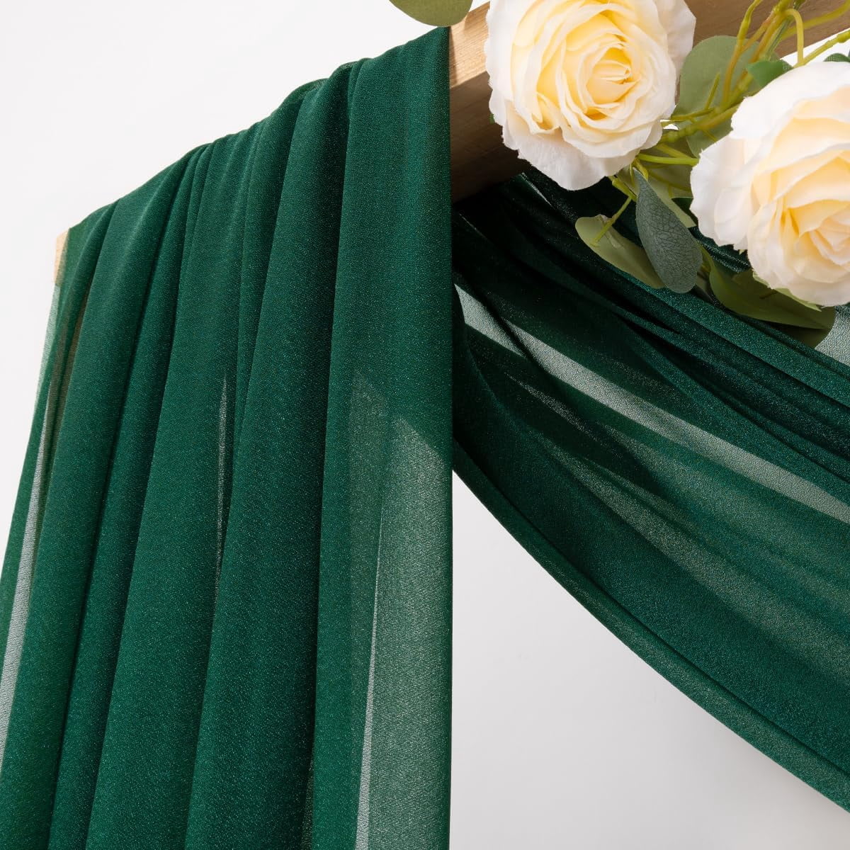 Emerald Green Wedding Arch Draping Fabric 2 Panels 29" x 20 FT Extra Long Gauze Drapes Sheer Backdrop Curtains 6.6 Yards Outdoor Drapery for Ceremony Party Ceiling Decoration