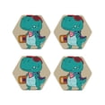 thumbnail image 2 of Balery 4 Pcs Cool Dino Playing Skateboardleather Coasters Set, Drink Table Cup Coasters For Living Room Kitchen Coffee Decor, 2 of 9