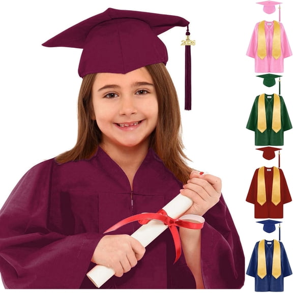 4Pcs Kids Kindergarten Graduation Cap And Gown Set 2026 With Tassel And Stole Preschool Graduation Robe Outfit For Boys Girls School Ceremony Valentines Party Birthday Gifts 2-12Y ,21=2-3Y