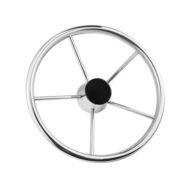 Speravity Volante de barco de acero inoxidable, 5 radios, 25 grados, 342mm, con tapa negra, lancha rápida reemplazable, suministros para yates Bombillas para automóviles Speravity VI001887-00