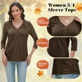 thumbnail image 5 of VDJ Women's 2025 Fashion Tops 3/4 Sleeve T-Shirts Cute V Neck Basic Business Tees Coffee Blouses Size L, 5 of 10