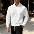 thumbnail image 2 of TOUMENY Men's Lightweight Zip Up Jacket Stand Collar Long Sleeve Solid Slim Coat Casual Outdoor Sun Protection Track Top White S, 2 of 5