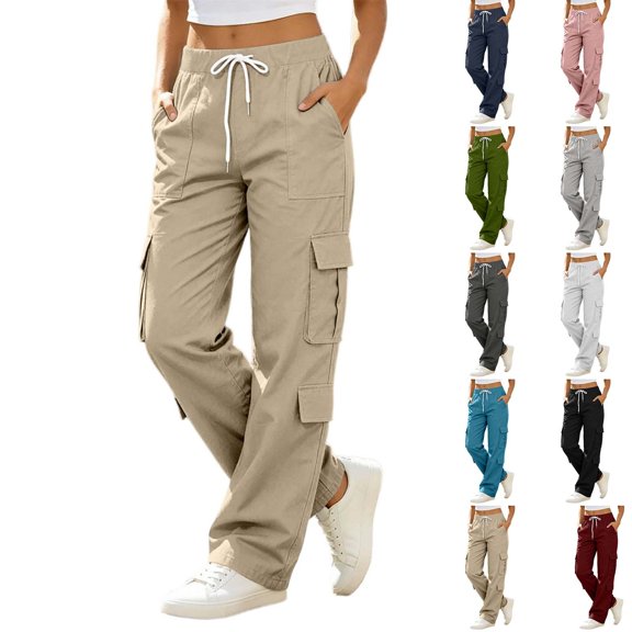 CAIXIA Cargo Pants for Women Wide Leg High Waist Y2K Parachute Pants with Pockets Fall 2026 Plus Size Hiking Track Outfits