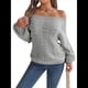 thumbnail image 3 of Tops de Crochet para Mujer, Suéteres con Hombros Descubiertos, Ropa de Playa de Punto Calado de Larga de Verano Gris S, 3 of 10