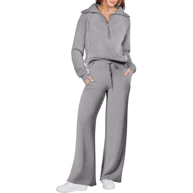 Women 2 Piece Outfits Sweatsuit Set 2023 Fall Oversized Half Zip Sweatshirt Wide Leg Sweatpant Lounge Set Tracksuit