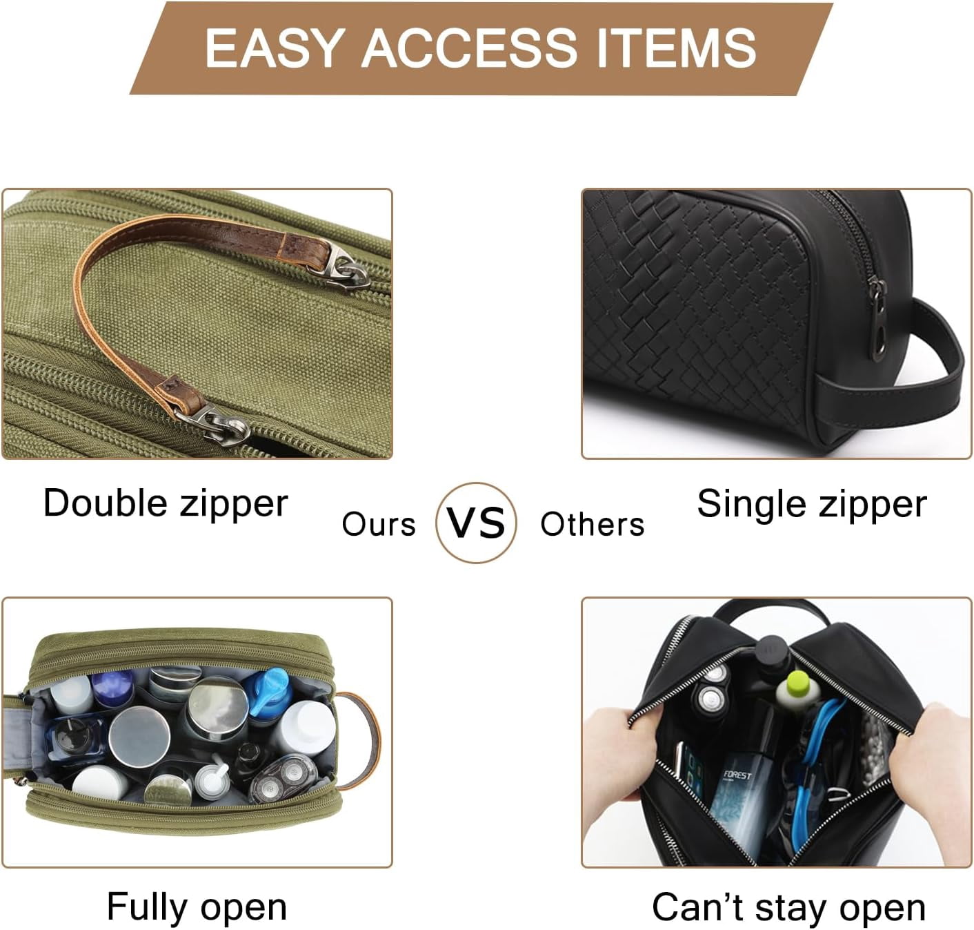 Toiletry Bag for Men, Canvas Travel Toiletry Organizer Dopp Kit Water-resistant Shaving Bag for Toiletries Accessories,Grey-Medium