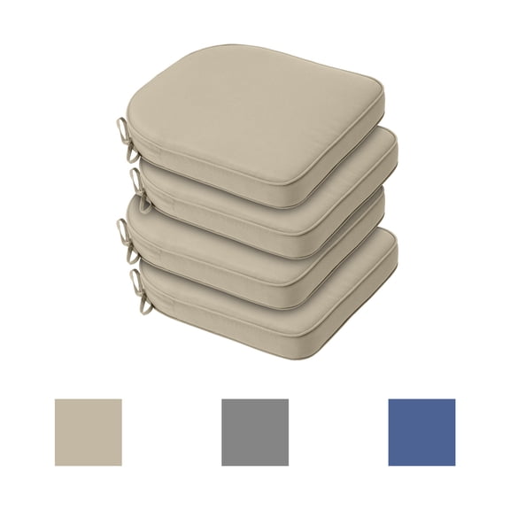 Aoodor 18"x19" Outdoor Chair Cushion, Fade-Resistant Polyester Chair Pads with Invisible Zipper & Adjustable Ties, Khaki, Set of 4