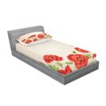 thumbnail image 2 of Ambesonne Floral Fitted Sheet & Pillow Sham Set, Card with Poppy Flowers, Twinxl, Red and Beige, 2 of 2