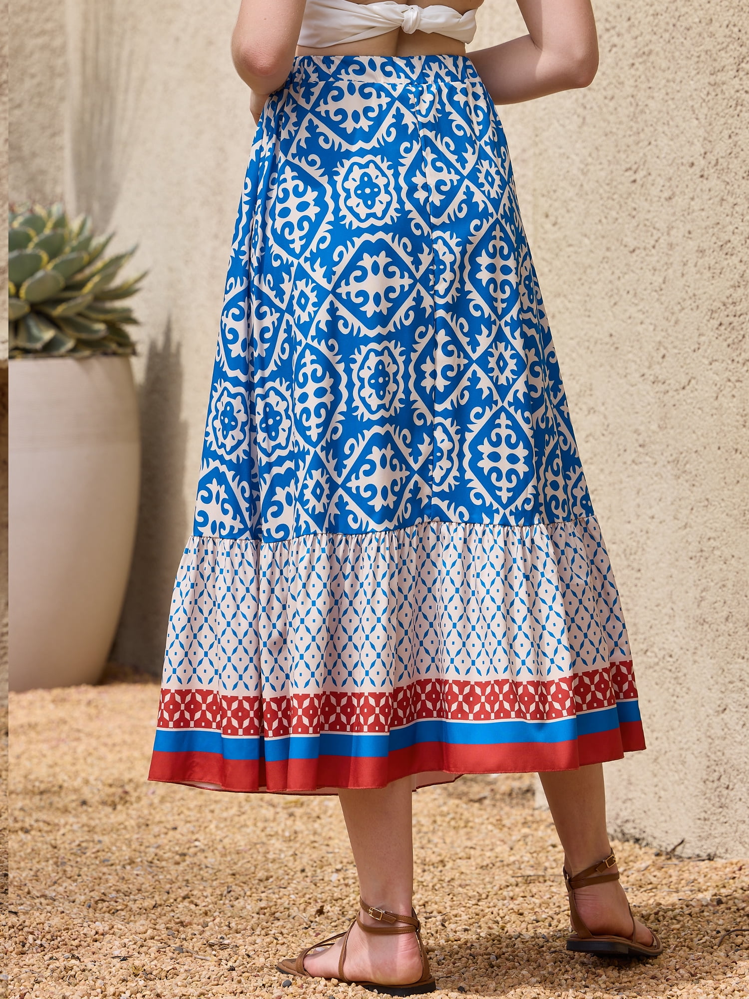 DARING DIVA Women's Summer Beach Graphic Midi Western Skirts X-Large Blue
