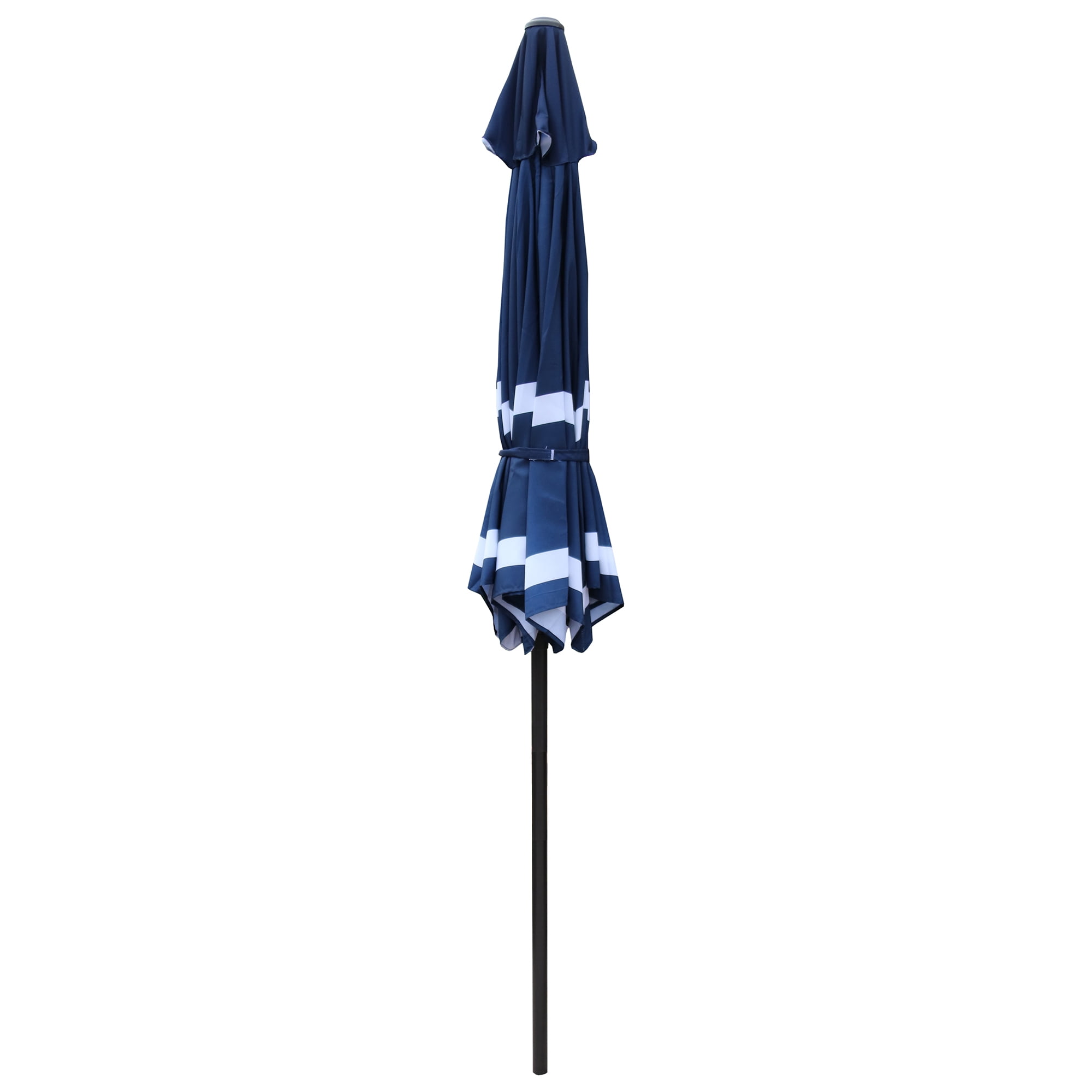 Abble Outdoor 9ft Patio Umbrella with Crank Handle and Push Button Tilt, Outdoor Market Umbrella with 8 Ribs, Blue & White Stripe